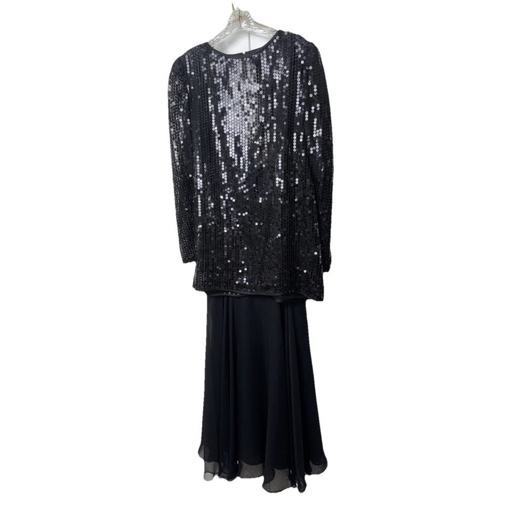 Vintage  Pat Richards by Michael Maiello 2 Pc Black  Party Dress Sequined Top 14